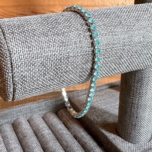 Lt Blue Aquamarine Colored CZ Stainless Steel Tennis Bracelet March Birthstone